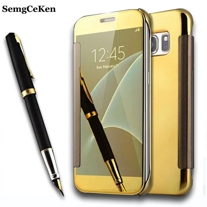 SemgCeKen luxury original gold mirror clear view case for samsung